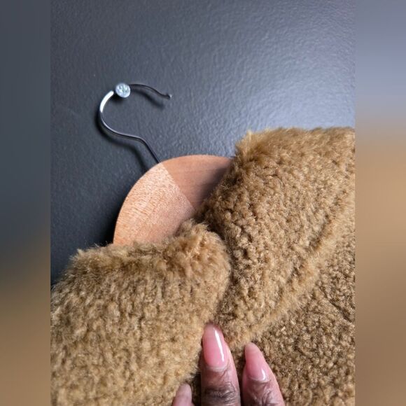 Zara FAUX FUR Sherpa BIKER JACKET TEDDY CAMEL Tan Crop Sz L Moto - Picture 11 of 12